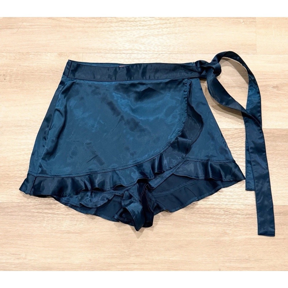 Sugar Thrillz Satin Wrap Skort Teal XS Coquette Balletcore Ruffle Shorts Bratz